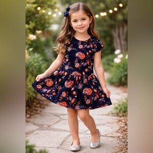 Peek Embroidered Velvet Navy Dress Girls 4–5 Boho Floral Easter Summer